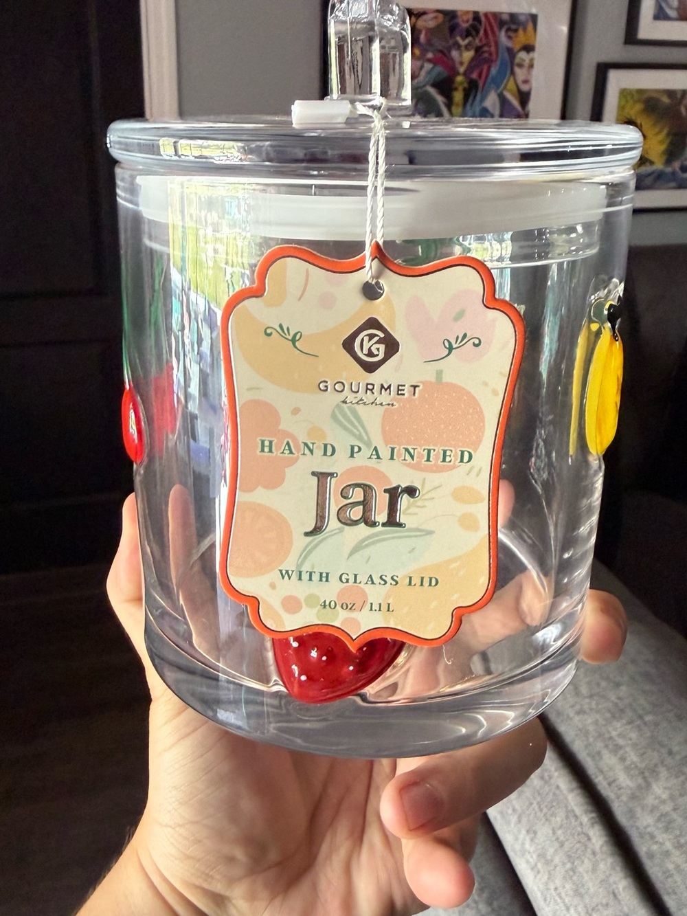 Hand-Painted Glass Storage Jar - Clear with Red & Yellow Accents